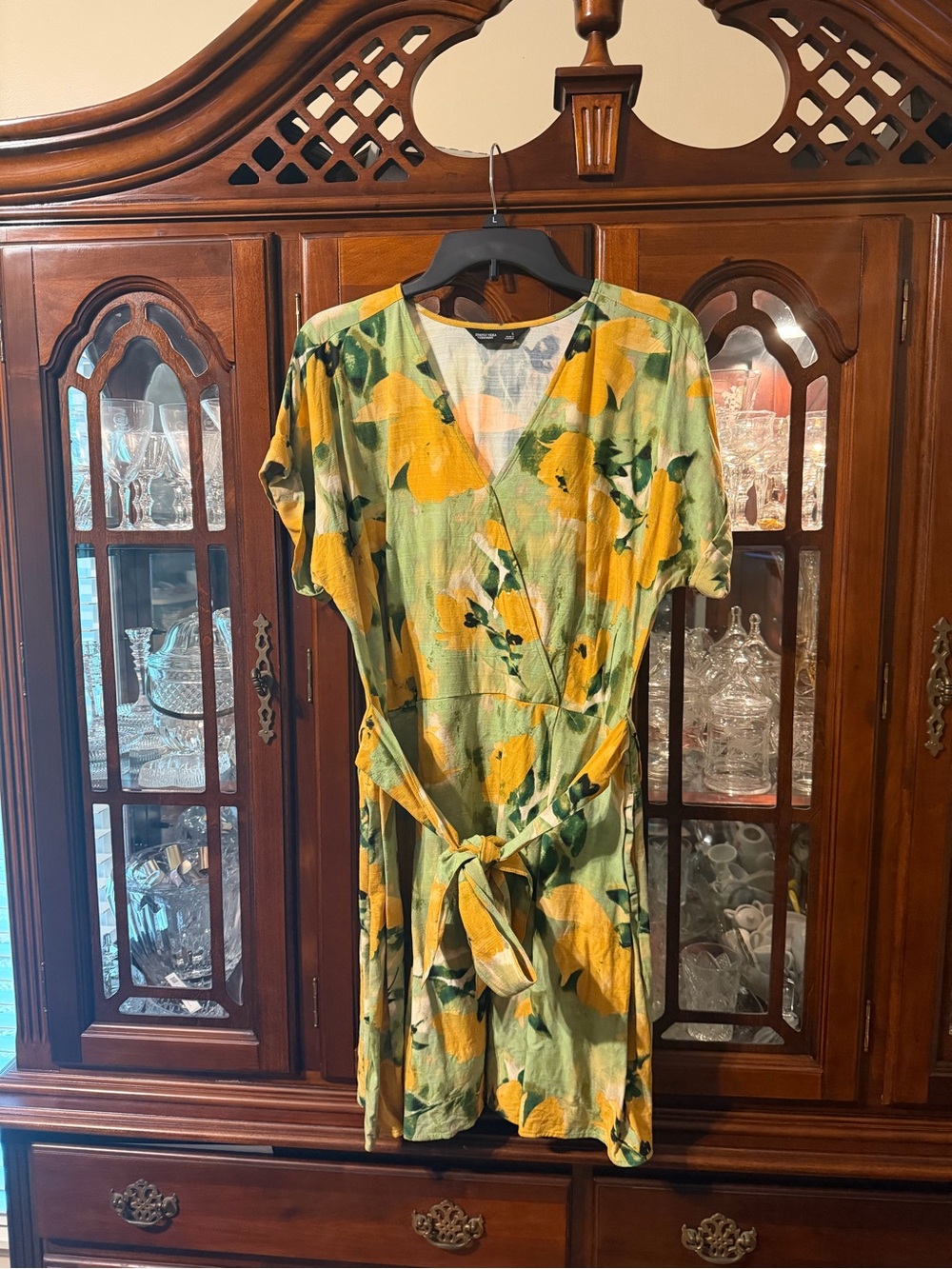 Simply Vera Floral Wrap Dress with Tie - Yellow Green